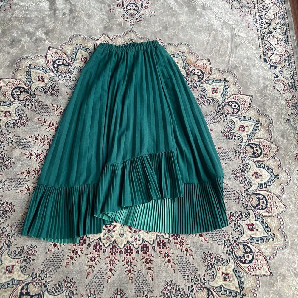 Fifth Emerald Green Accordion Pleat Asymmetrical Midi Skirt Sz M Flouncy Gatsby